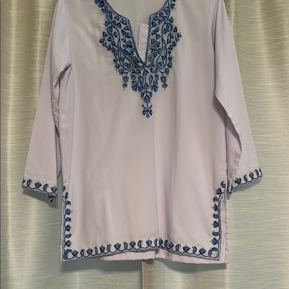 White Embellished Tunic with 3/4 Sleeves